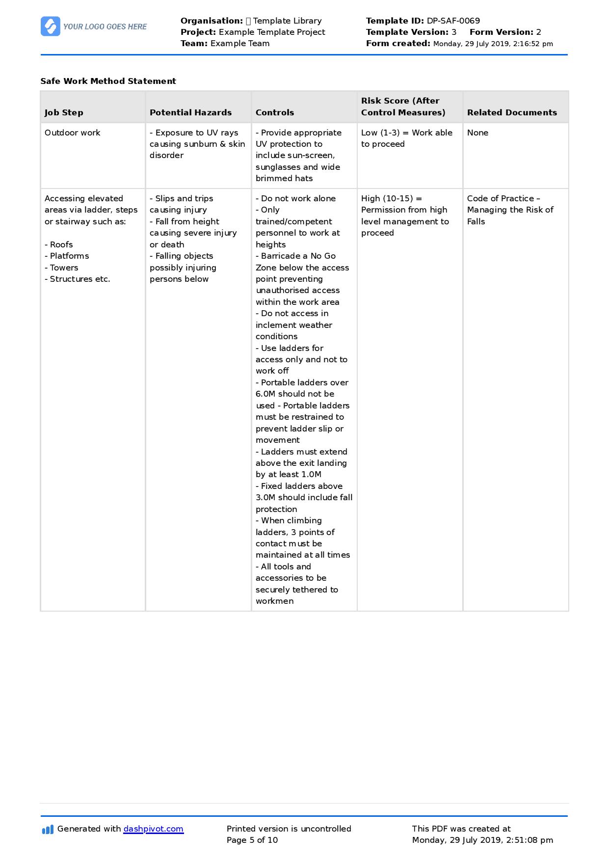 Detail Method Statement For Working At Height Template Nomer 6