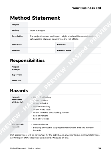 Detail Method Statement For Working At Height Template Nomer 10