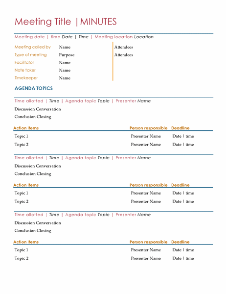 Minutes Of Meeting Template With Action Items - KibrisPDR