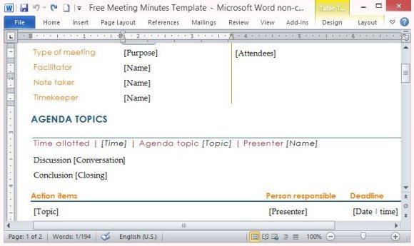 Detail Minutes Of Meeting Template With Action Items Nomer 24