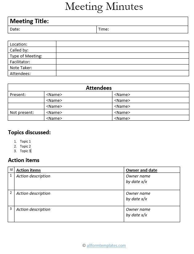 Detail Minutes Of Meeting Template With Action Items Nomer 31