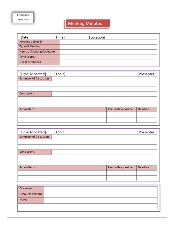 Detail Minutes Of Meeting Template With Action Items Nomer 32