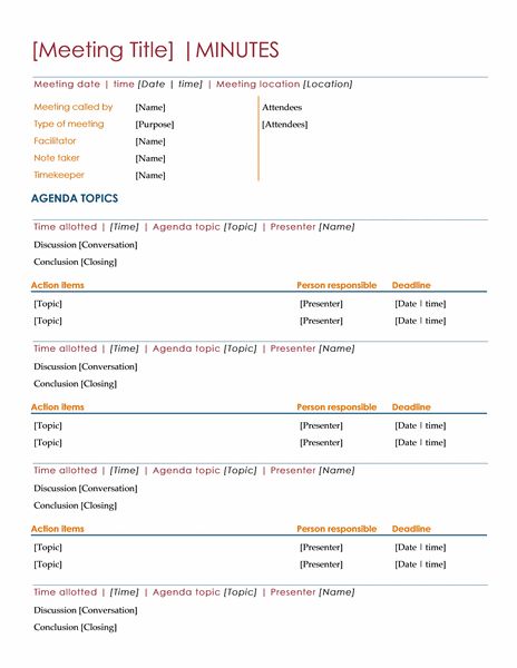 Detail Minutes Of Meeting Template With Action Items Nomer 34