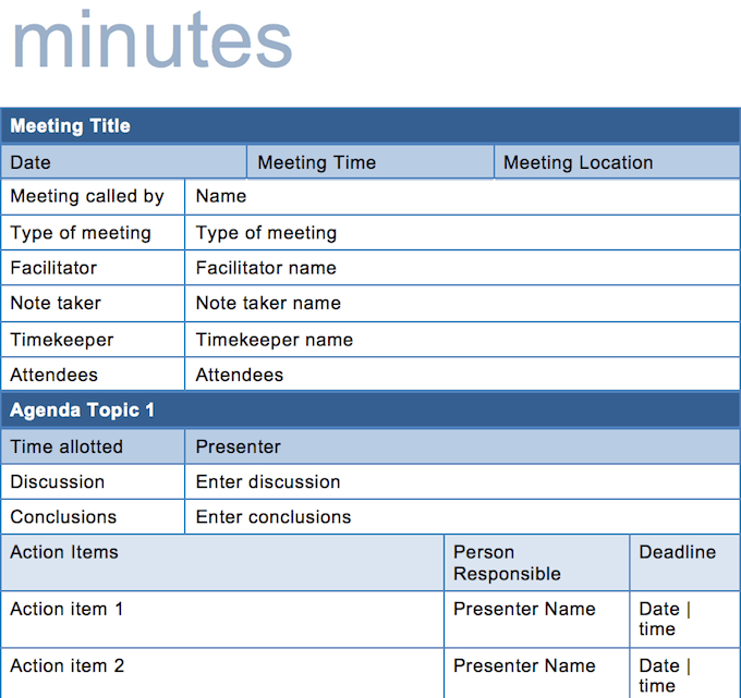 Detail Minutes Of Meeting Template With Action Items Nomer 5