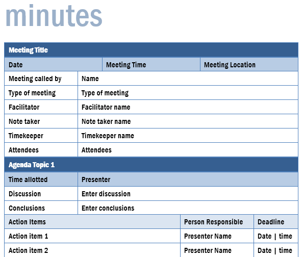 Detail Minutes Of Meeting Template With Action Items Nomer 7