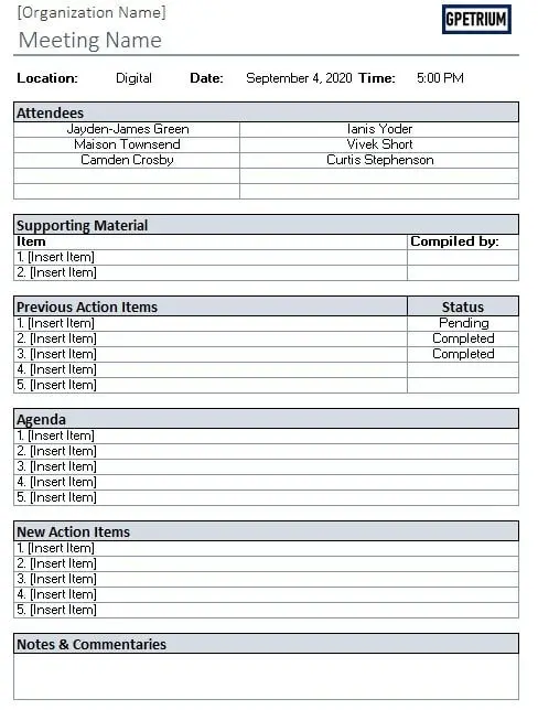 Detail Minutes Of Meeting Template With Action Items Nomer 8