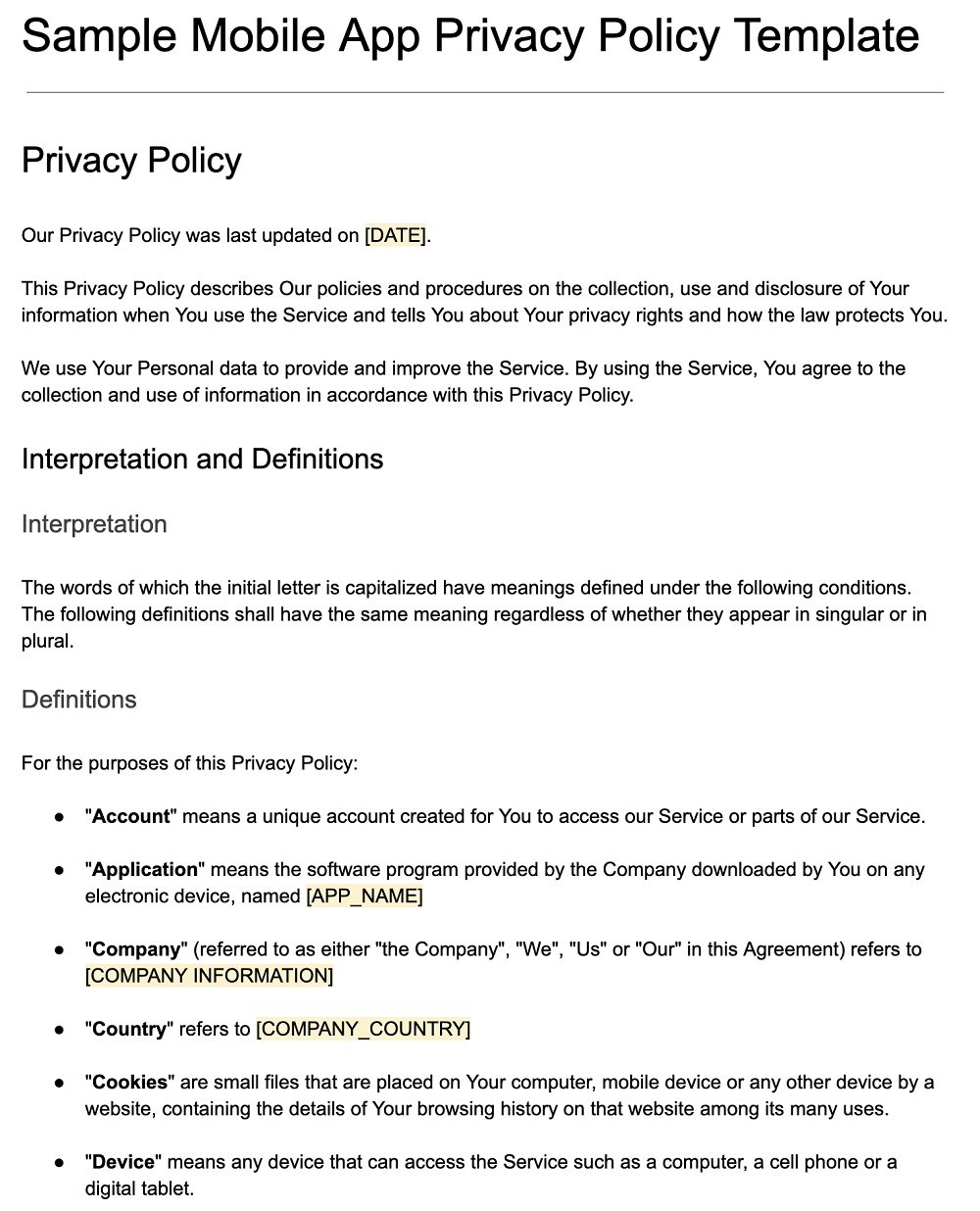 Detail Mobile App Privacy Policy Template Nomer 49