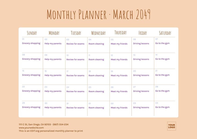 Detail Monthly Planner Template Nomer 57