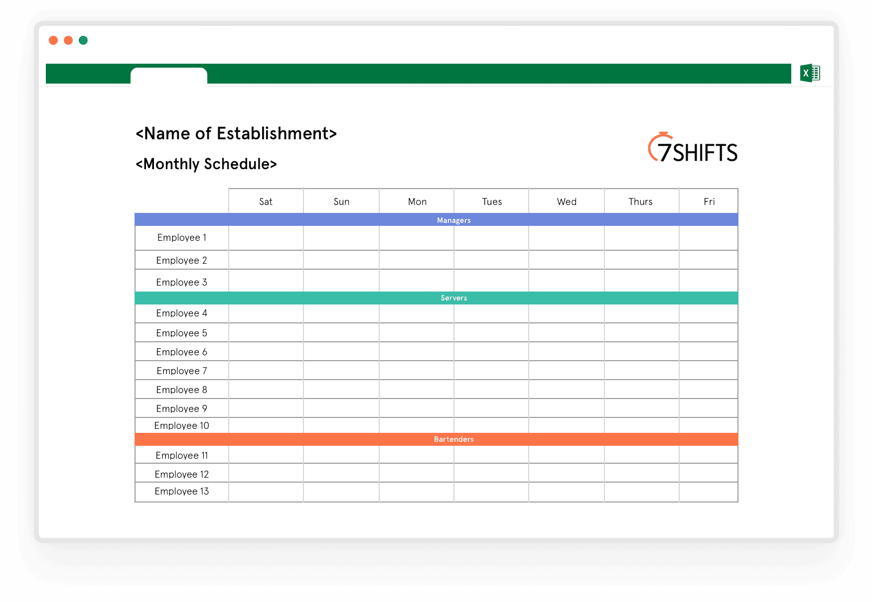 Monthly Shift Schedule Template Excel Free - KibrisPDR