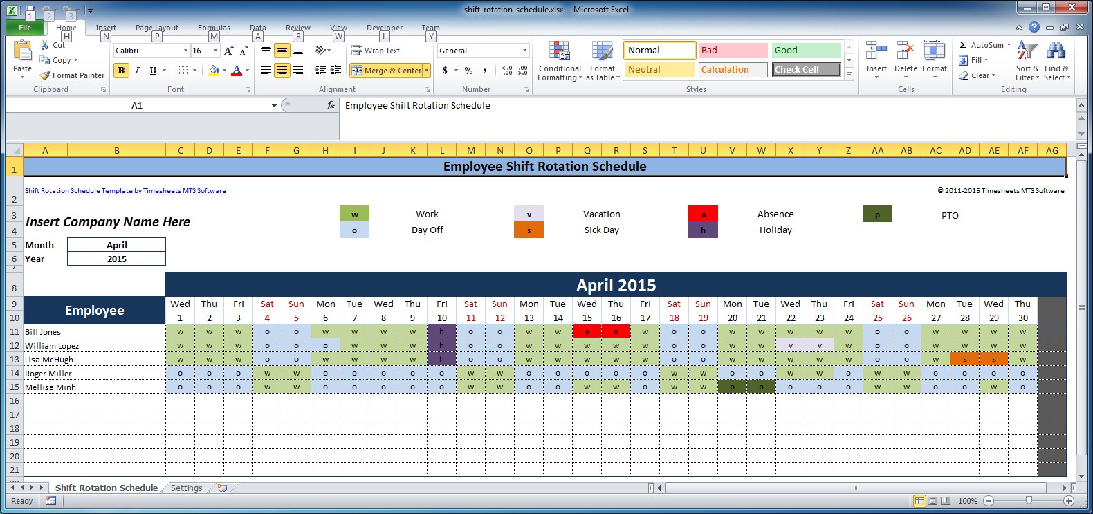 Detail Monthly Shift Schedule Template Excel Free Nomer 11