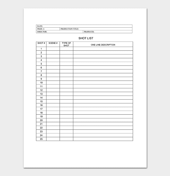 Detail Movie Shot List Template Nomer 34