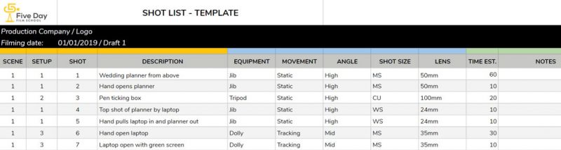 Detail Movie Shot List Template Nomer 40