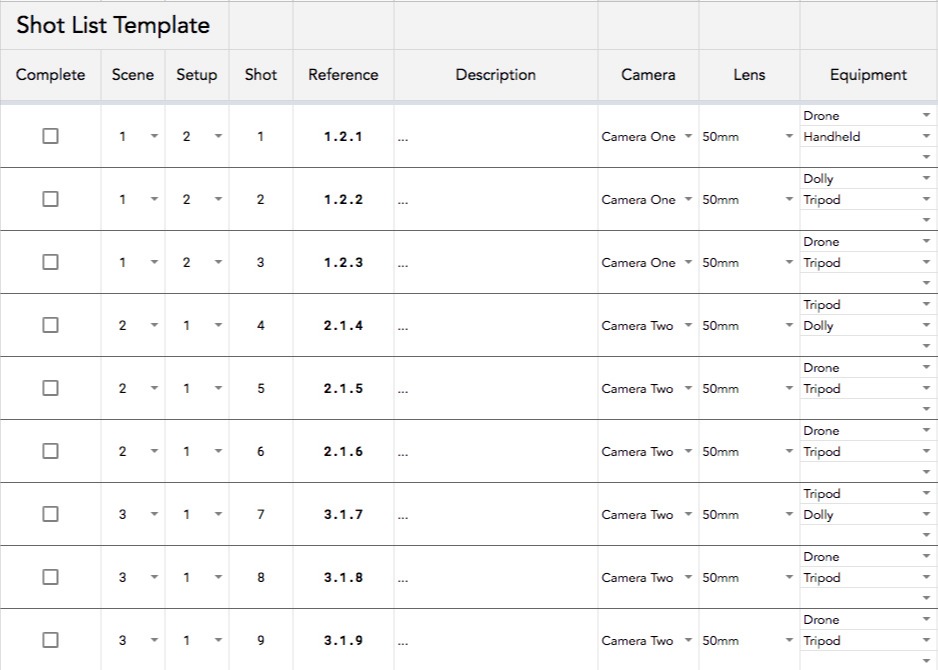 Detail Movie Shot List Template Nomer 6