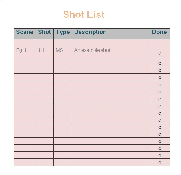 Detail Movie Shot List Template Nomer 49