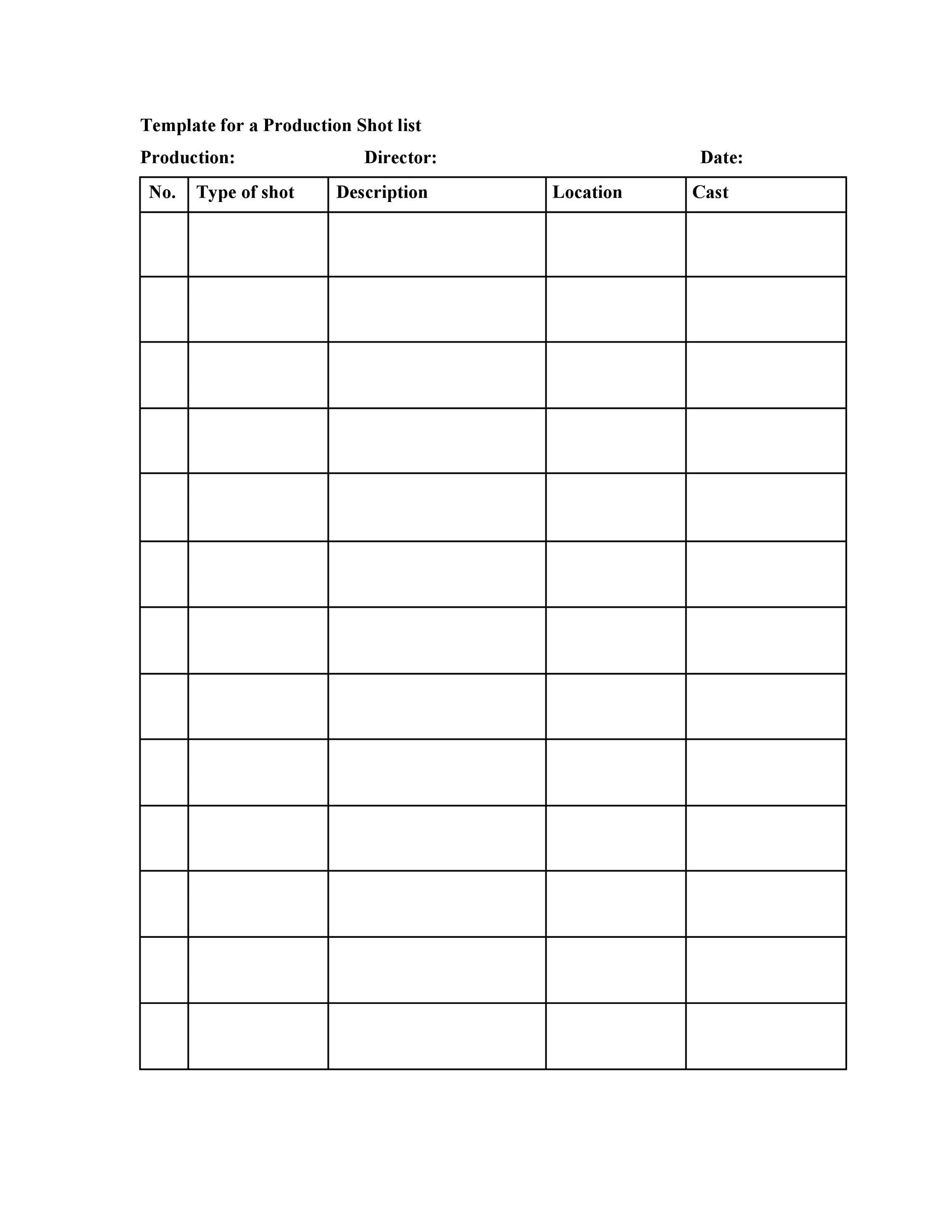 Detail Movie Shot List Template Nomer 7