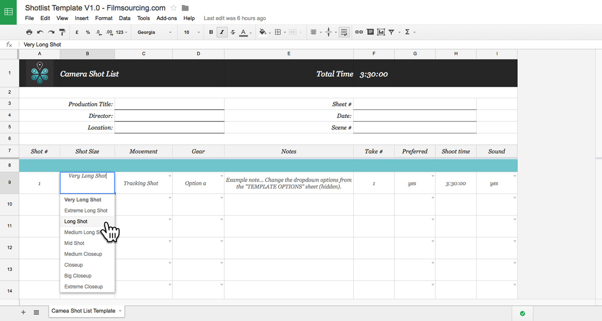 Detail Movie Shot List Template Nomer 8