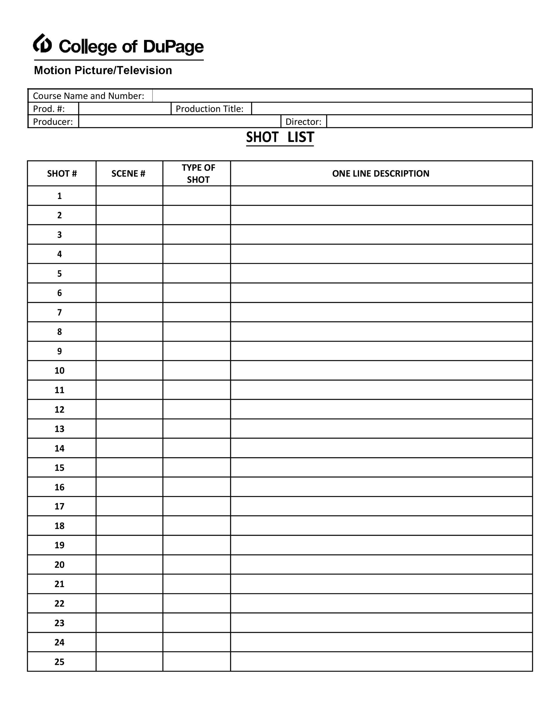 Detail Movie Shot List Template Nomer 9