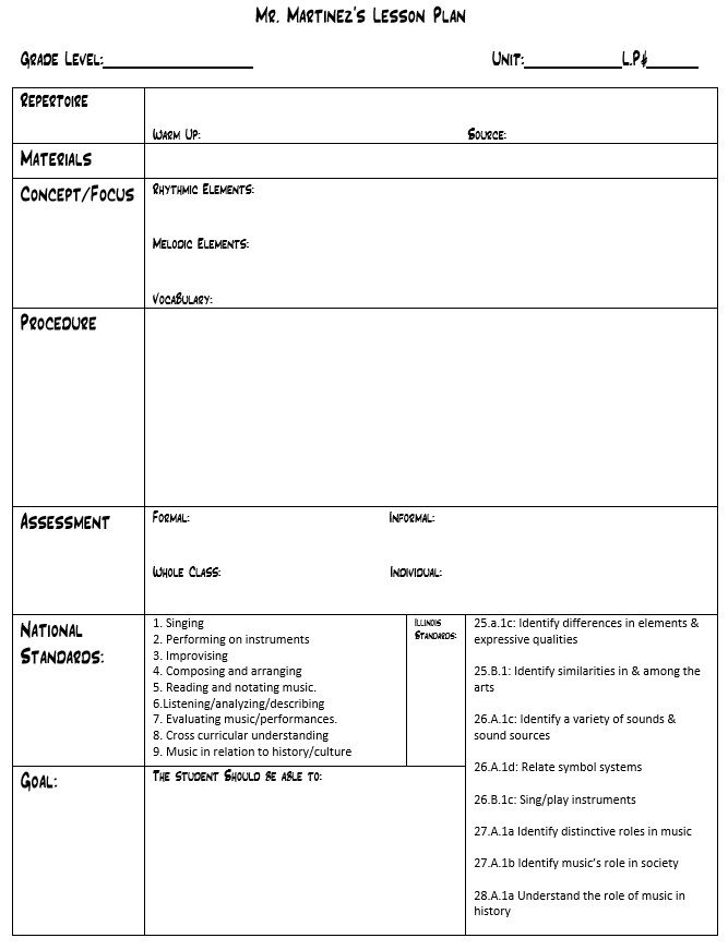 Detail Music Education Lesson Plan Template Nomer 2