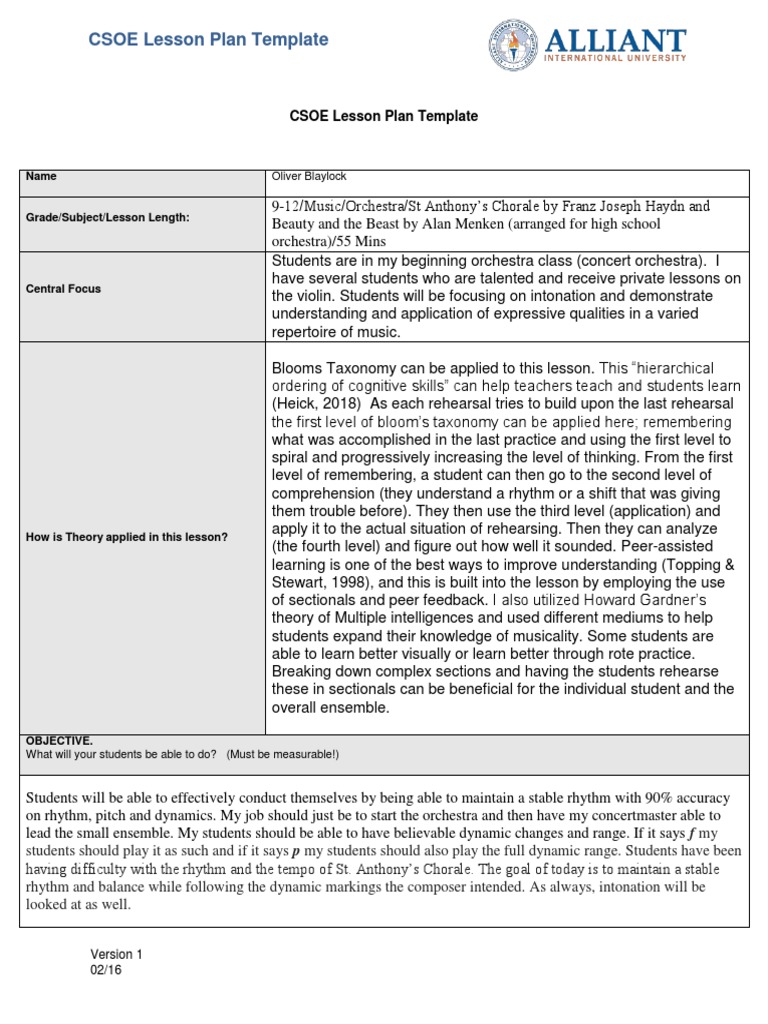 Detail Music Education Lesson Plan Template Nomer 19