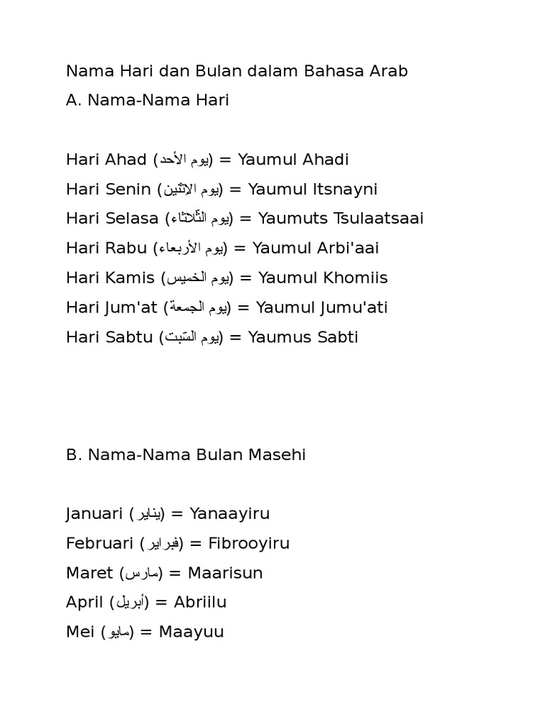 Detail Nama Nama Hari Dalam Bahasa Arab Nomer 8