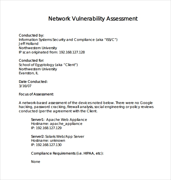 Detail Network Assessment Document Template Nomer 10