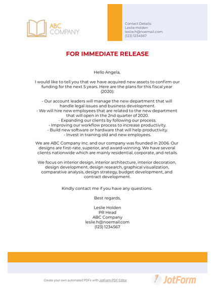 Detail New Employee Press Release Template Nomer 11