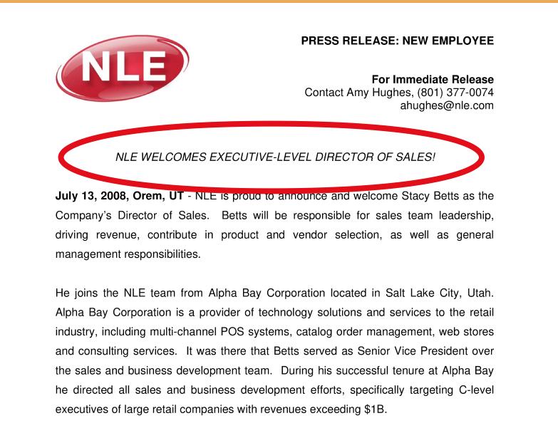 Detail New Employee Press Release Template Nomer 16