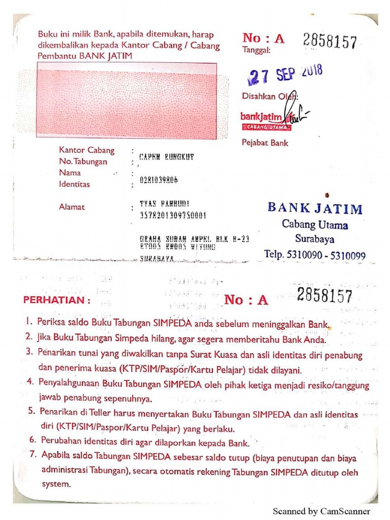 Detail Nomor Rekening Bank Jatim Di Buku Tabungan Nomer 4