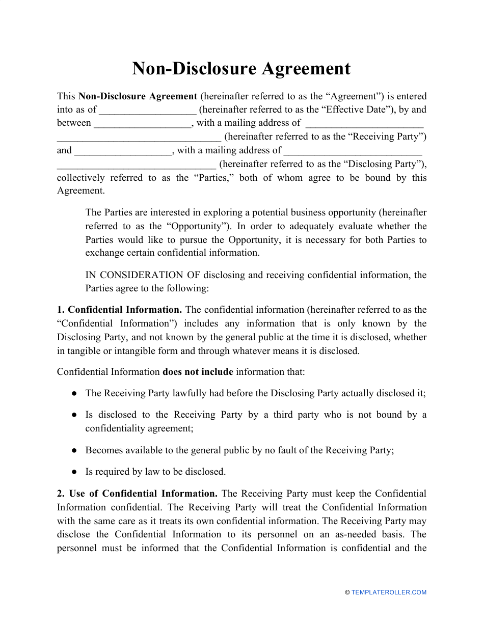 Detail Non Disclosure Form Template Nomer 11