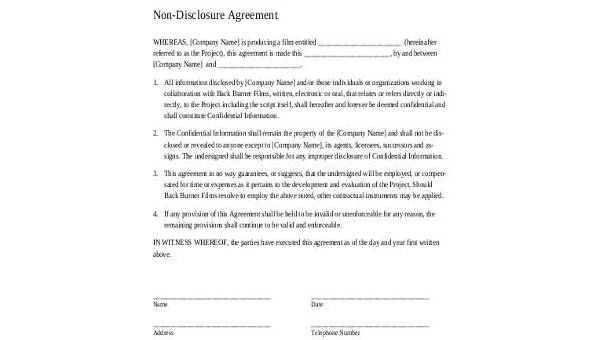 Detail Non Disclosure Form Template Nomer 45