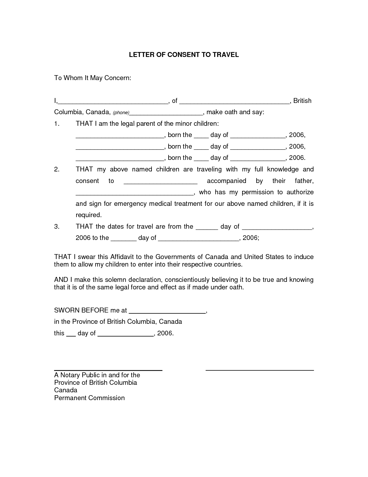 Detail Notarized Travel Consent Letter Template Nomer 25