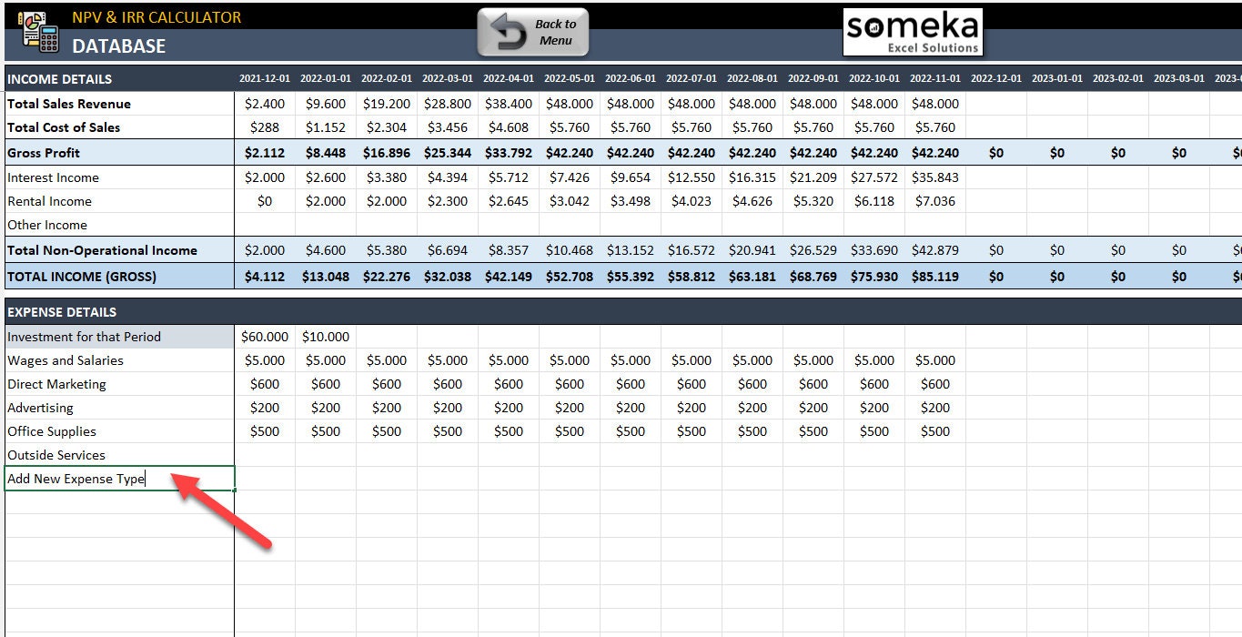 Detail Npv Irr Roi Excel Template Nomer 5