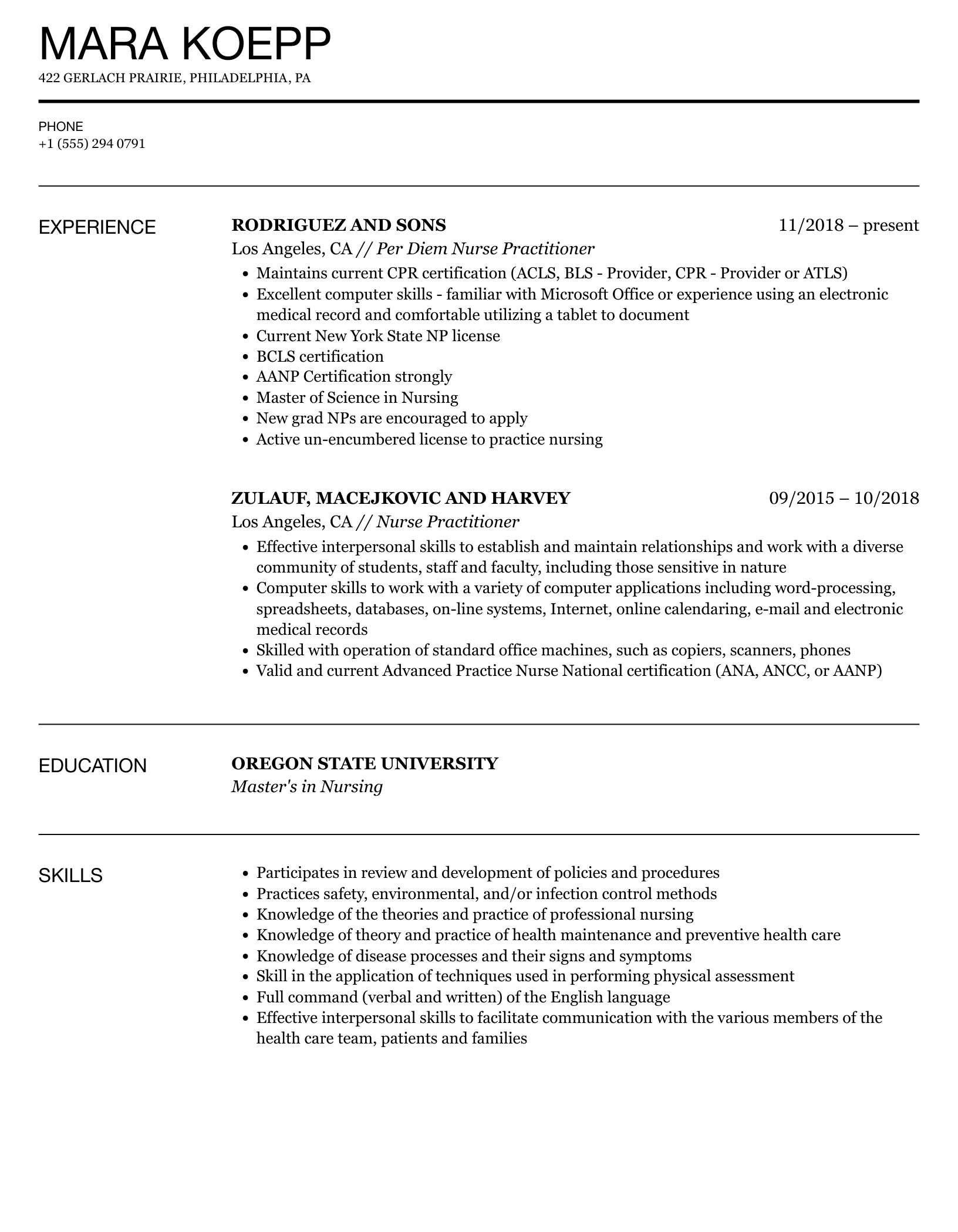 Detail Nurse Practitioner Resume Template Nomer 12