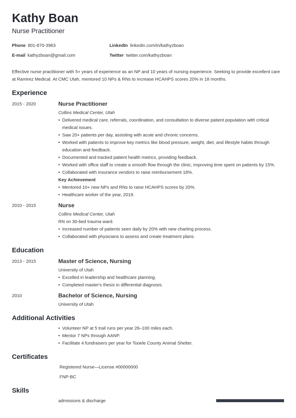 Detail Nurse Practitioner Resume Template Nomer 19