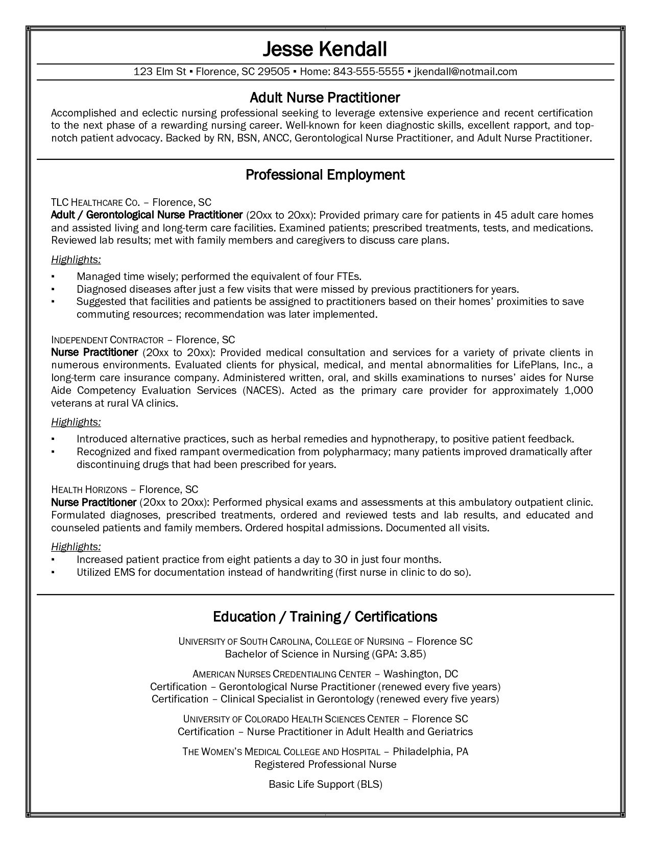 Detail Nurse Practitioner Resume Template Nomer 46