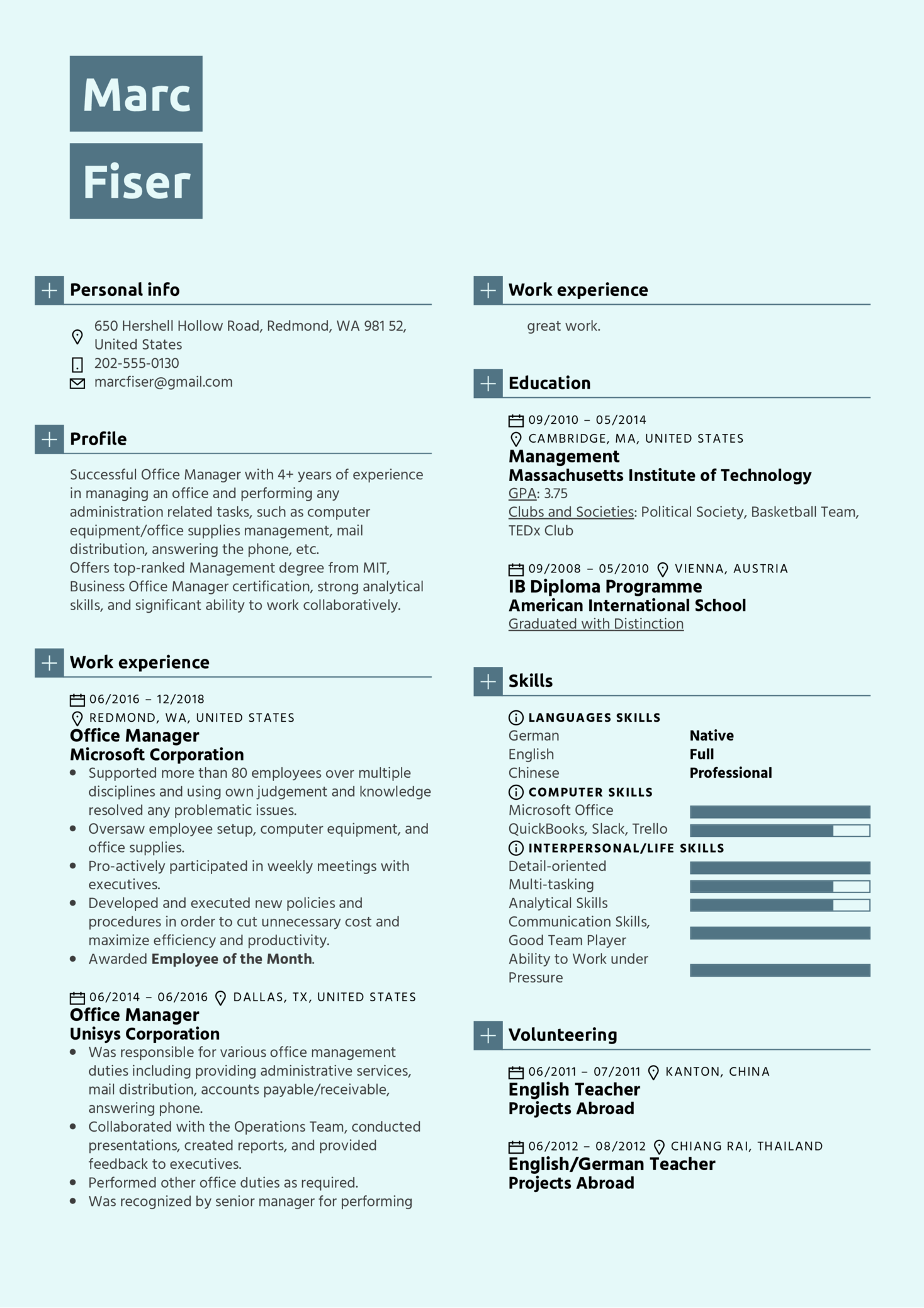 Detail Office Cv Template Nomer 30