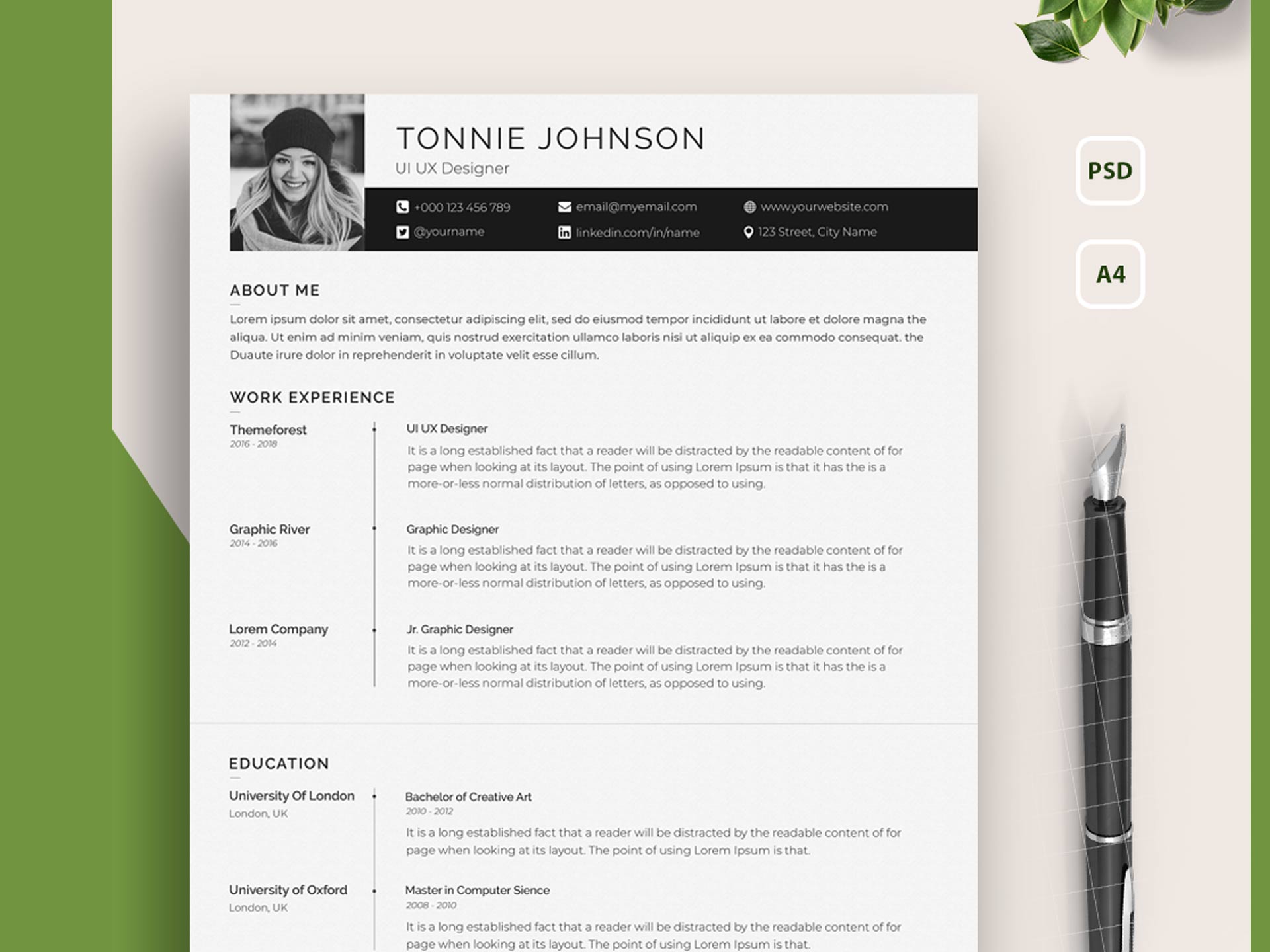 Detail One Page Cv Template Free Download Nomer 19