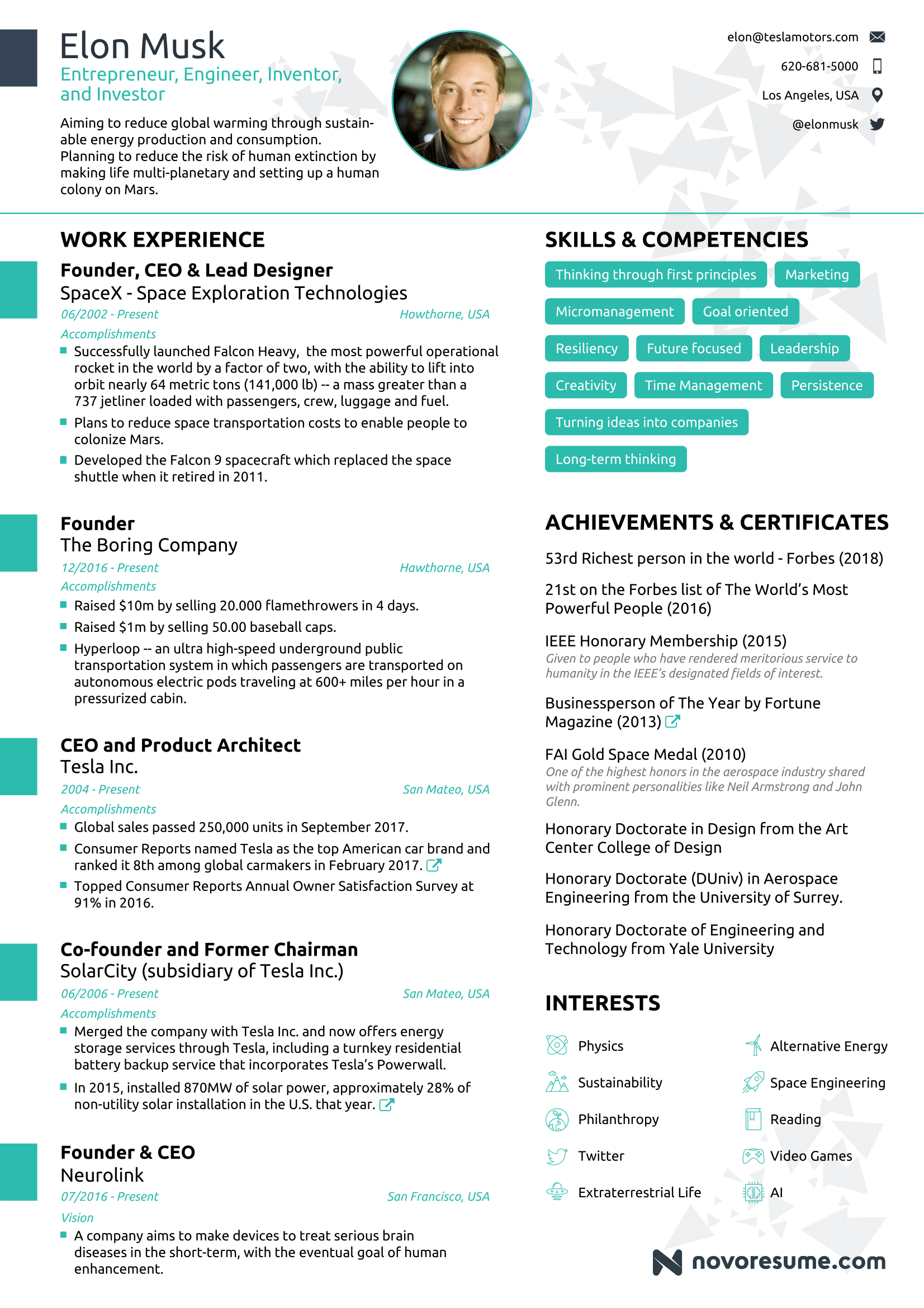 Detail One Page Cv Template Free Download Nomer 24