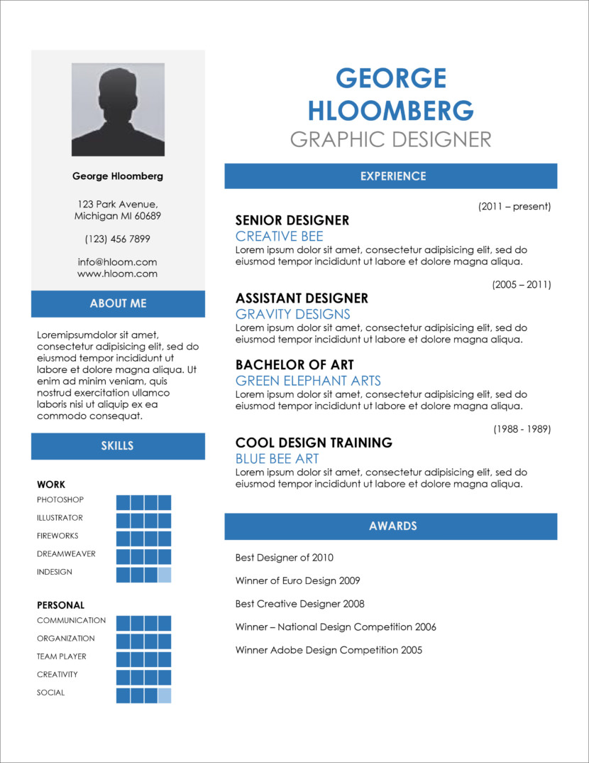 Detail One Page Cv Template Free Download Nomer 4