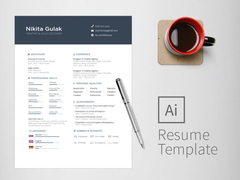 Detail One Page Cv Template Free Download Nomer 34