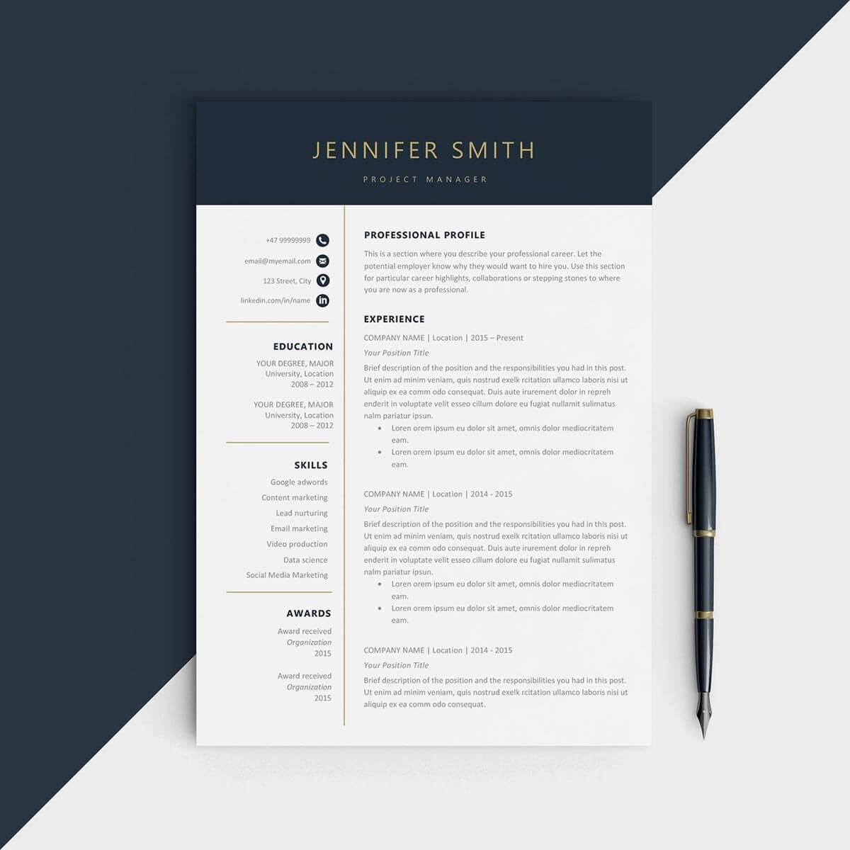 Detail One Page Cv Template Free Download Nomer 6