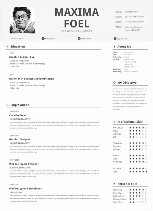 Detail One Page Cv Template Free Download Nomer 50