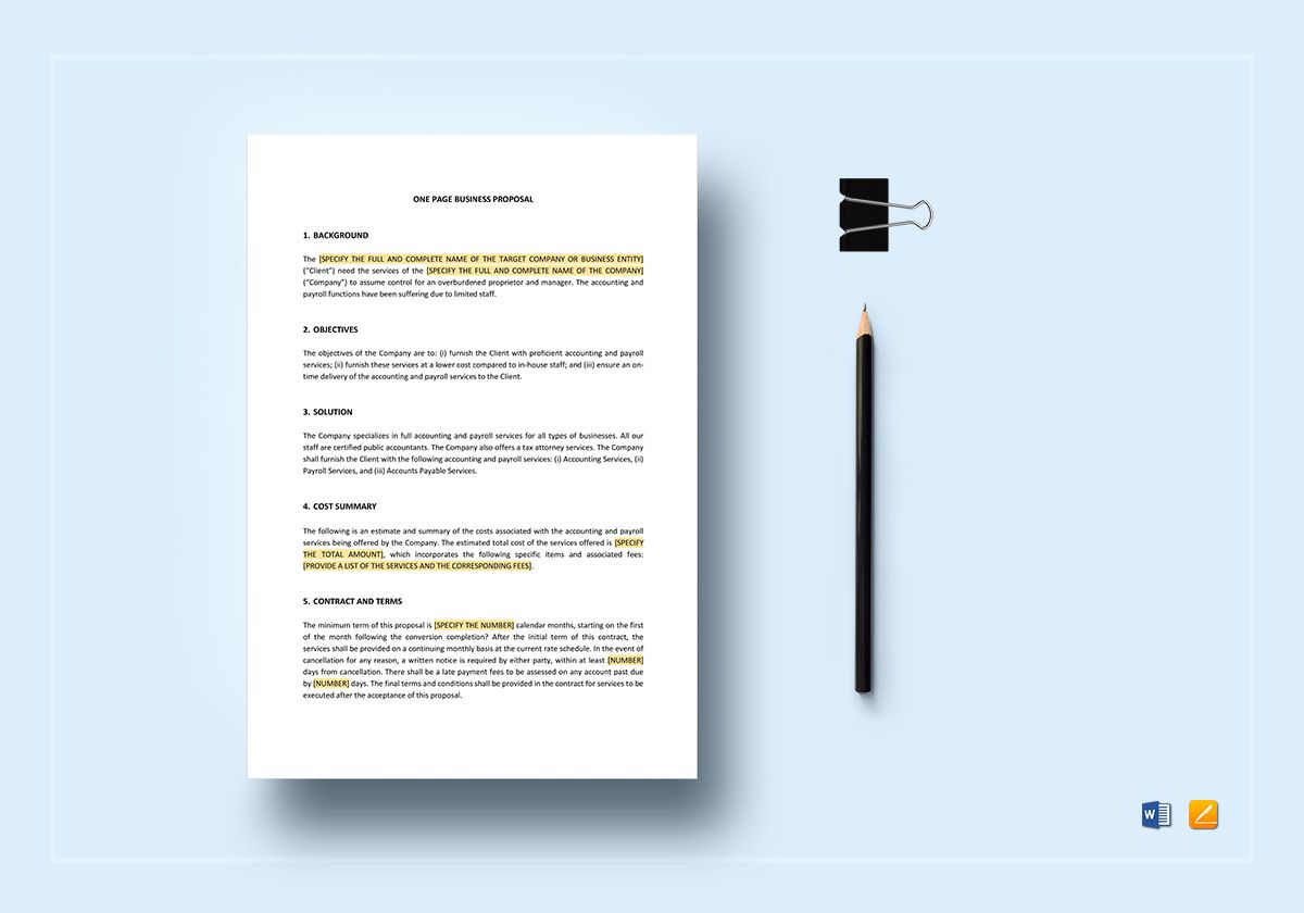 Detail One Page Proposal Template Nomer 18