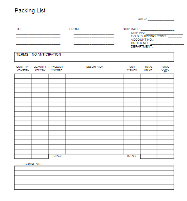 Detail Packing List Template Word Nomer 14