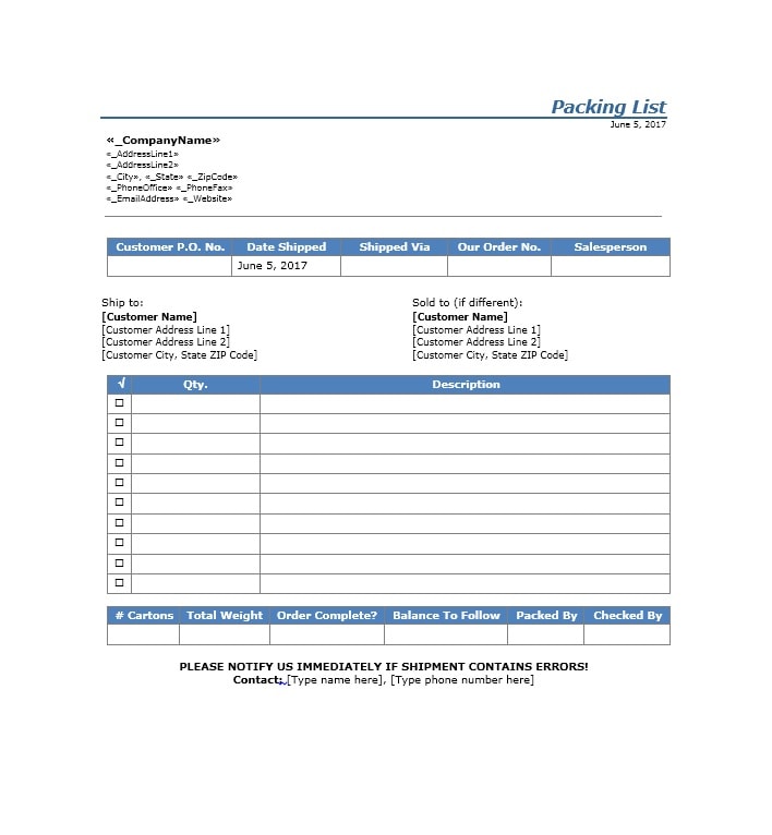 Detail Packing List Template Word Nomer 22