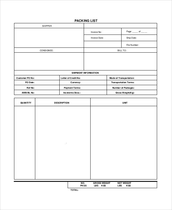 Detail Packing List Template Word Nomer 27