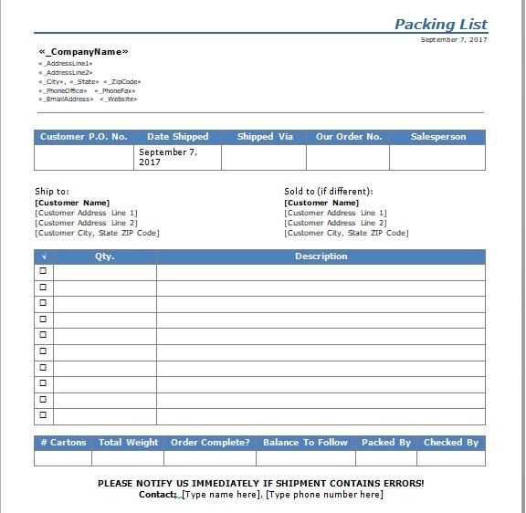 Detail Packing List Template Word Nomer 49