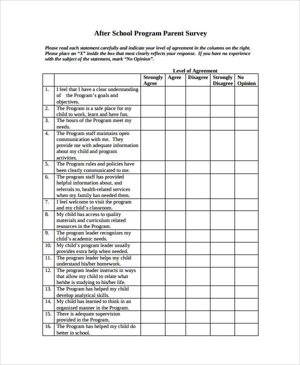 Detail Parent Satisfaction Survey Template Nomer 10