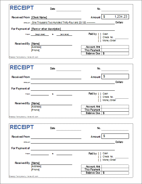 Payment Receipt Template Excel - KibrisPDR