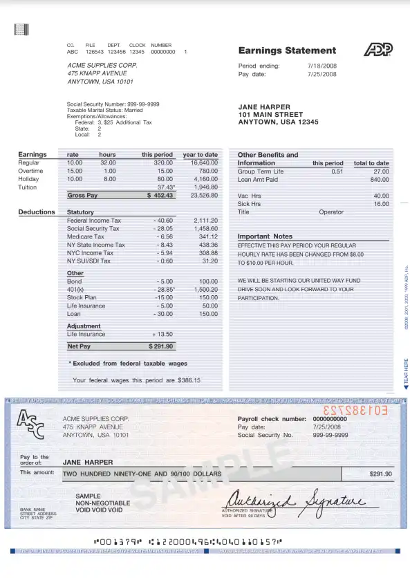Detail Payroll Check Stub Template Nomer 12